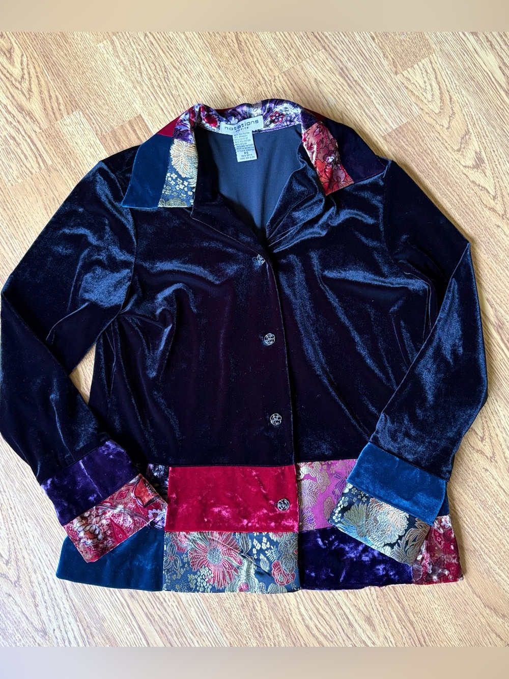 Notations Vintage Velvet Patchwork Lightweight Jacket Blazer 90s Y2K Sz PS
